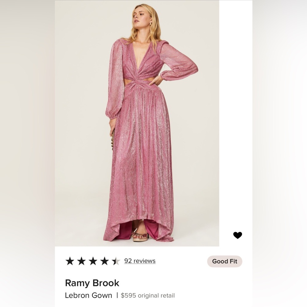Ramy Brook Cutout Waist Pink Metallic Lebron Gown